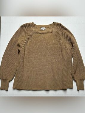 Jessica Simpson Women’s XL Beige Ribbed Lantern‑Sleeve Crewneck Sweater